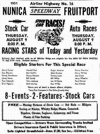 Nunica Speedway - 1951 Ad